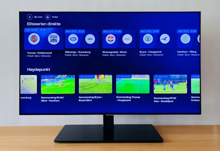 Forsidebilde til innlegget som viser en TV med TV2 Play-appen, ulike kamper man kan velge å se
